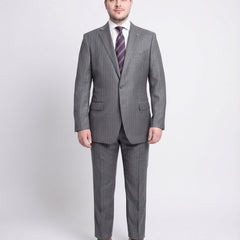 Blujacket Slim Fit Gray Pinstriped Two Button Half Canvassed Wool Suit - The Suit Depot