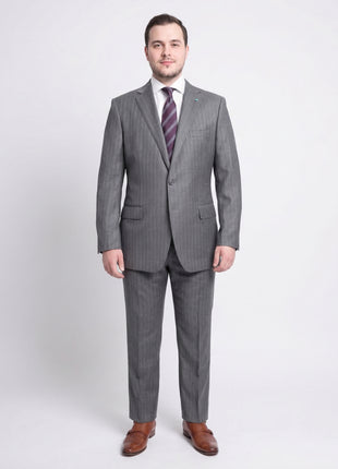 Blujacket Slim Fit Gray Pinstriped Two Button Half Canvassed Wool Suit - The Suit Depot