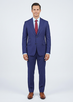 Slim Fit Blue Chalk Stripe Super 110's Reda Wool Peak Lapel Suit