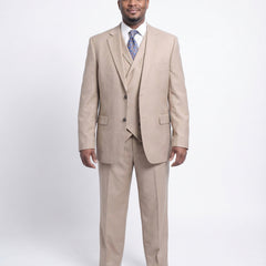 Steven Land Classic Fit Solid Tan Two Button Three Piece Wool Suit - The Suit Depot