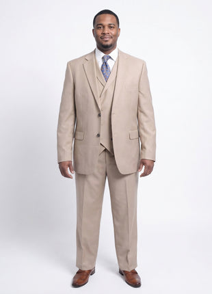 Steven Land Classic Fit Solid Tan Two Button Three Piece Wool Suit
