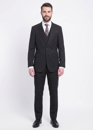 Men's Arthur Black Slim Fit Solid Gray Two Button 3 Piece Wool Peak Lapels Suit - The Suit Depot