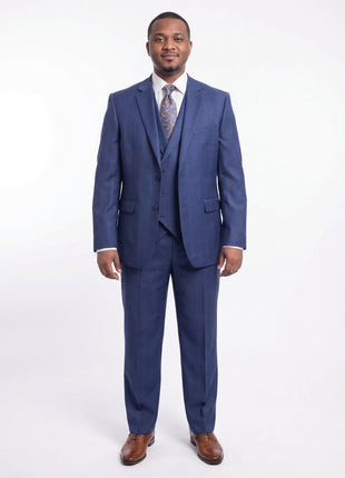 Steven Land Classic Fit Blue Windowpane Plaid Vested Wool Suit