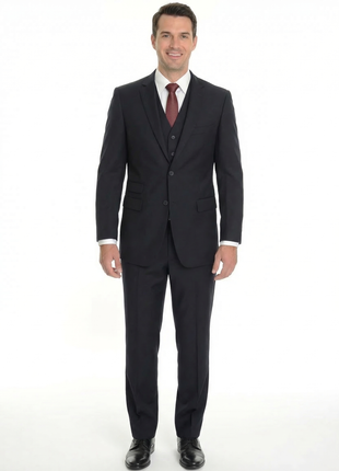 Emigre Extra Slim Fit Solid Navy Blue Three Piece Suit With Ticket Pocket