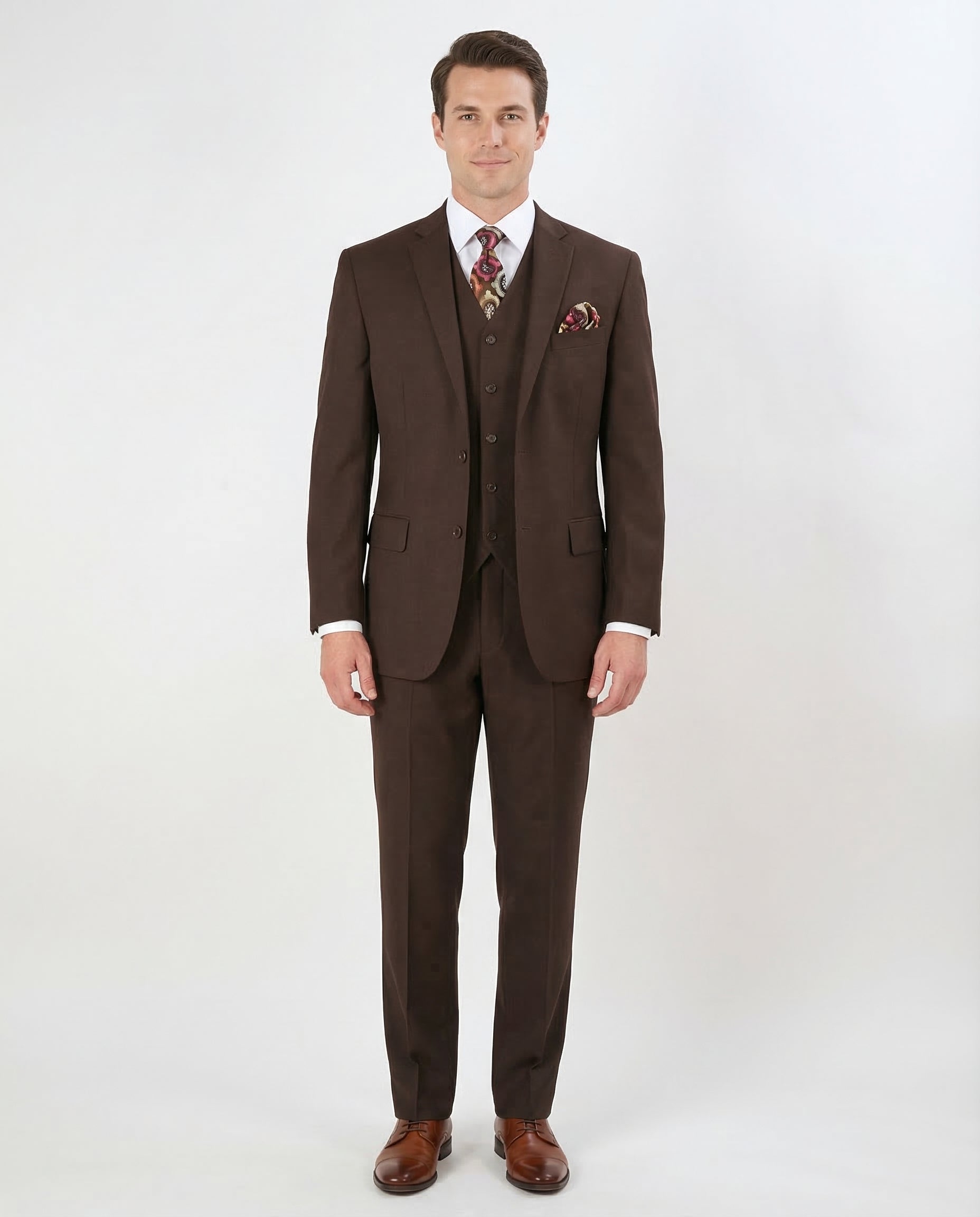 Apollo King Mens Solid Brown Classic Fit 3 Piece 100% Wool Suit