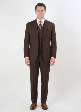 Apollo King Mens Solid Brown Classic Fit 3 Piece 100% Wool Suit - The Suit Depot