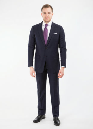 Sartoria Mazara Mens Classic Fit Navy Mini Check 100% Wool 2 Piece Suit - The Suit Depot