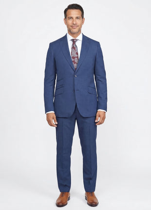 Slim Fit Blue Textured Natural Stretch Barberbis Worsted Wool Suit