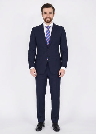 Blujacket Mens Solid Navy Blue Wool Cashmere Trim Fit 2 Piece Suit