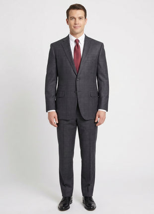 Blujacket Classic Fit Charcoal Gray Windowpane Half Canvassed Reda Wool Suit - The Suit Depot