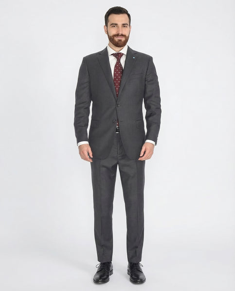 Blujacket Mens Charcoal Gray 100% Italian Reda Wool Regular Fit Suit, 48 / Regular