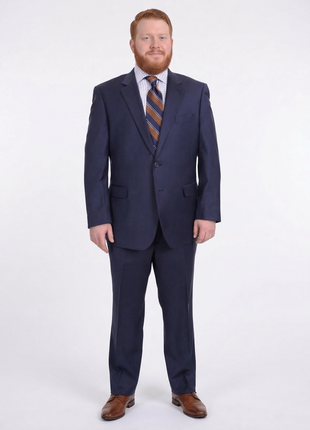 Lazetti Couture Men's Portly Fit Solid Navy Blue Two Button 100% Wool Suit