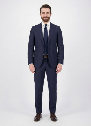 Napoli Mens Solid Navy 100% Wool Slim Fit Suit With Peak Lapels