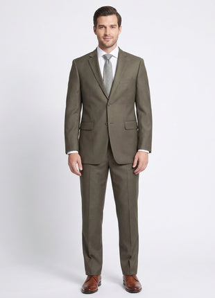 Mens Classic Fit Two Button 100% Wool Wrinkle Resistant Suit - Olive Green - The Suit Depot