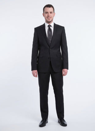 Blujacket Mens Solid Black 100% Wool Trim Fit 2-Piece Suit
