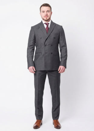 Carducci Mens Gray With Blue Windowpane 100% Wool Slim Fit Suit
