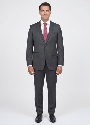 Blujacket Mens Charcoal Gray 100% Marzotto Wool Trim Fit Suit