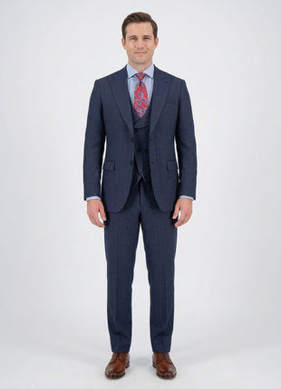 Apollo King Mens Blue Check Regular Fit 100% Wool 3 Piece Suit With Peak Lapels