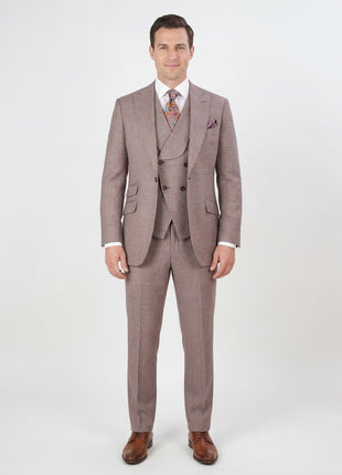 Apollo King Mens Classic Fit Purple Plaid 100% Wool 3 Piece Suit