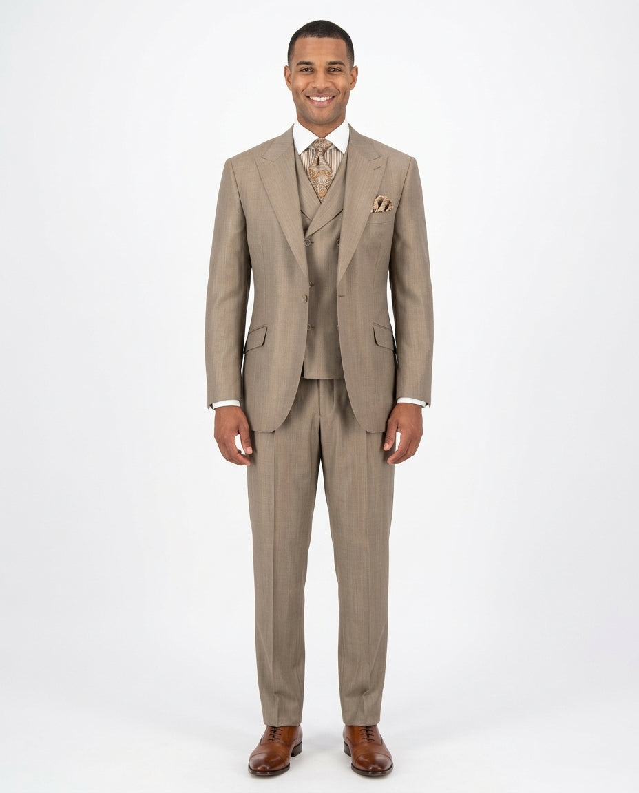 スーツ Kings man 3 piece suit Apollo King Mens Classic Fit Tan 100% Wool 3 Piece Pleated Suit