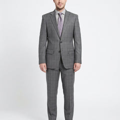 Giorgio Cosani Classic Fit Gray Windowpane Two Button Stretch Wool Suit - The Suit Depot