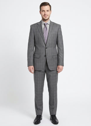 Giorgio Cosani Classic Fit Gray Windowpane Two Button Stretch Wool Suit - The Suit Depot
