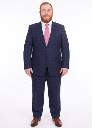 Lazetti Couture Portly Fit Blue Plaid Two Button Wool Suit - The Suit Depot