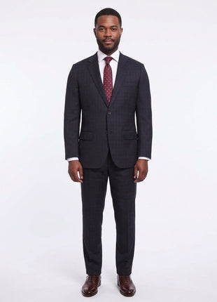 Napoli Classic Fit Navy Windowpane Plaid Half Canvassed Guabello Wool Suit - The Suit Depot