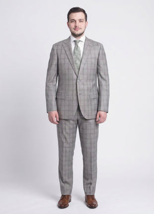 Napoli Classic Fit Taupe Plaid Half Canvassed Tallia Delfino Wool Suit - The Suit Depot