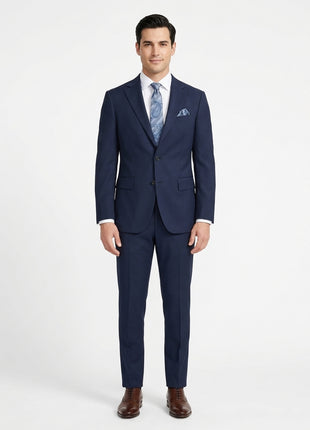 Mens Solid Navy Blue Slim Fit 100% VBC Wool Prehemmed Suit