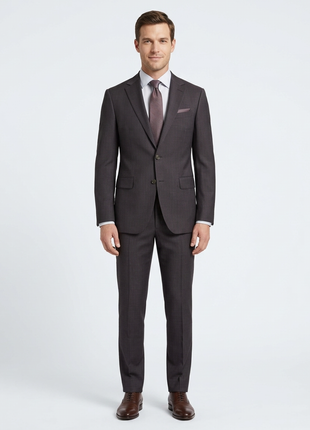 Mens Burgundy Plaid Slim Fit 100% VBC Wool Prehemmed Suit
