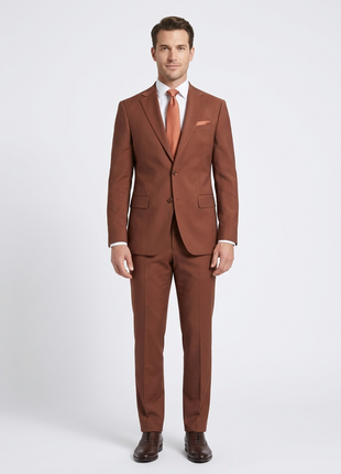 Arthur Black Mens Solid Brown Slim Fit 100% VBC Wool Prehemmed Suit - The Suit Depot
