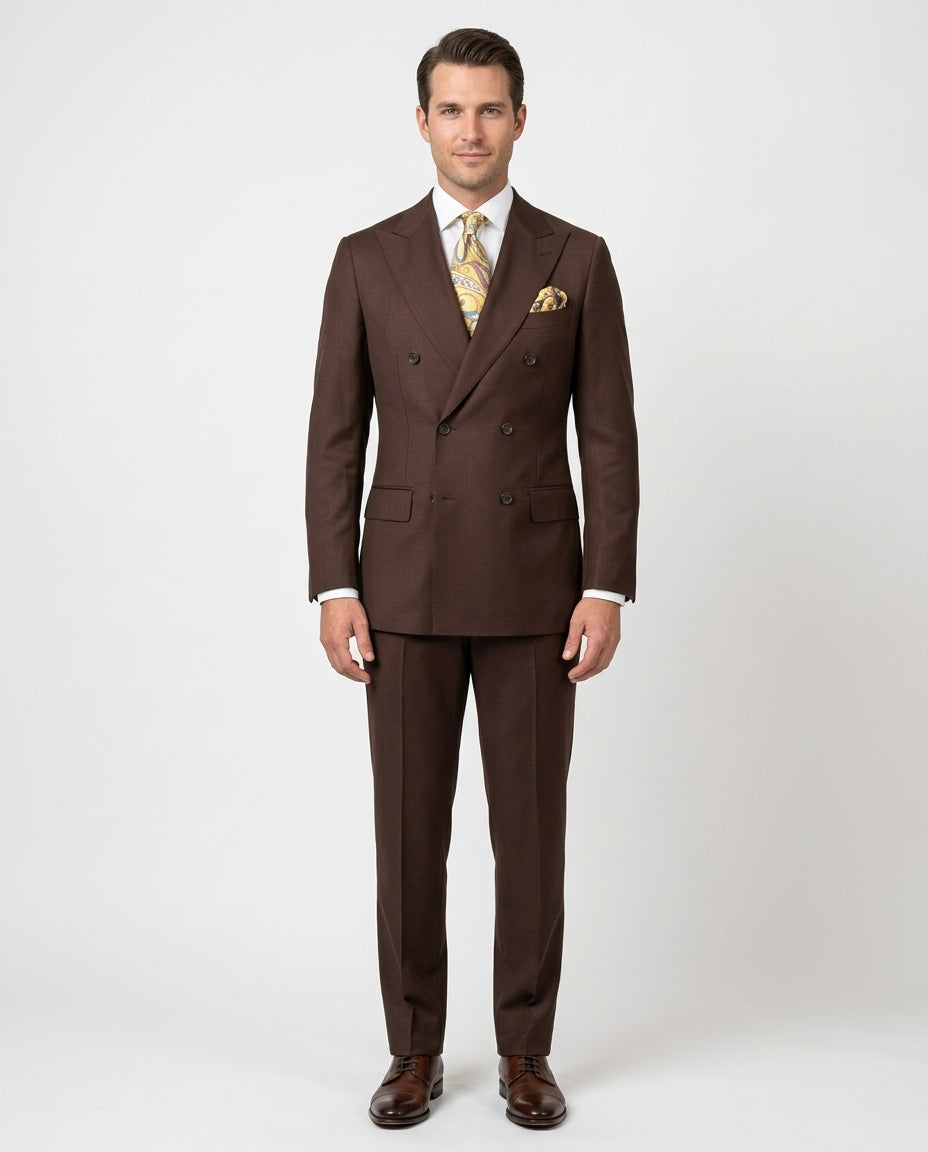 Apollo King Mens Brown Classic Fit 100% Wool Double Breasted 3
