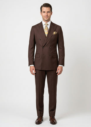 Apollo King Mens Brown Classic Fit 100% Wool Double Breasted 3 Piece Suit