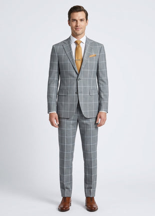 Mens Gray Plaid Slim Fit 100% VBC Wool Prehemmed Suit