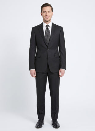 Napoli Slim Fit Solid Black Half Canvassed Wool Cashmere Blend Suit