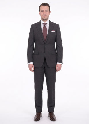 Mens Napoli Slim Fit Gray Glen Plaid Half Canvassed Marzotto Wool Suit - The Suit Depot