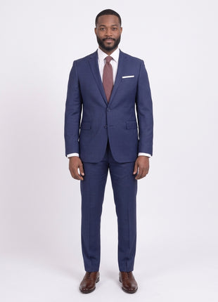 Mens Extra Slim Fit Blue Textured Two Button Wool Blend Suit - The Suit Depot