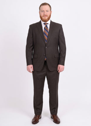 Blujacket Classic Fit Brown Windowpane Check Half Canvassed Marzotto Wool Suit - The Suit Depot