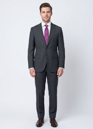 Men's Napoli Slim Fit Navy Blue Check Two Button Half Canvassed 100% Wool Suit - The Suit Depot