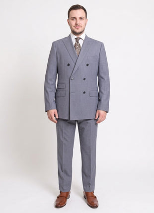 Blujacket Classic Fit Blue With Tan Pinstripe Double Breasted Reda Wool Suit