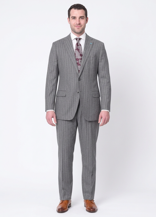 Blujacket Mens Gray Striped 100% Wool Flannel Classic Fit Half Canvassed Suit