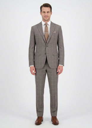 Mens Brown Check Slim Fit 100% VBC Flannel Wool Prehemmed Suit