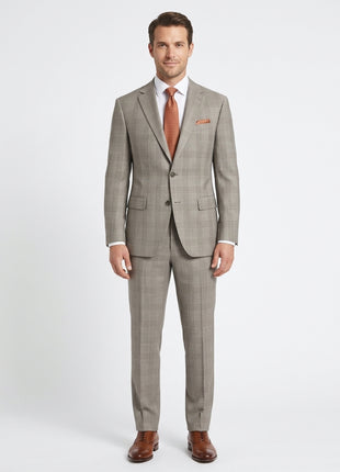 Arthur Black Mens Brown Plaid Slim Fit 100% VBC Wool Prehemmed Suit - The Suit Depot