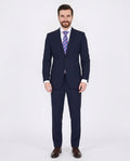 Blujacket Mens Solid Navy Blue Trim Fit Half Canvassed 100% Wool Suit