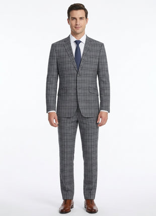 Men's Classic Fit Single Breasted Grey & White Check Suits