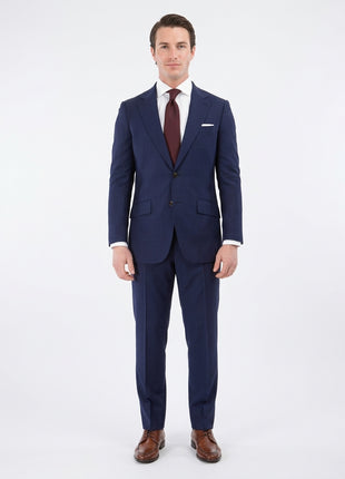 Sartoria Mazara Mens Slim Fit Navy Blue Plaid 100% Wool 2 Piece Suit