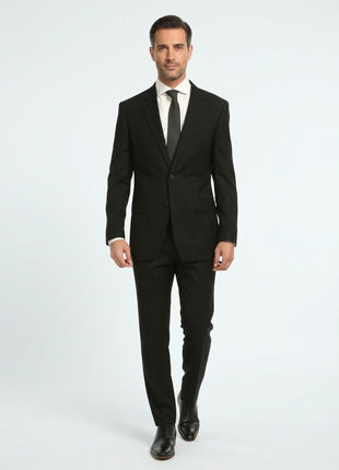 Ferrecci Mens Solid Black Classic Fit 100% Wool 2 Piece Suit