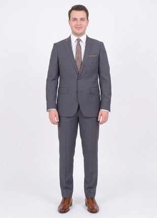 Mens Extra Slim Fit Heather Gray Blue Textured Two Button Wool Blend Suit - The Suit Depot
