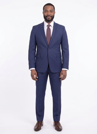 Mens Modern Fit Blue Textured Two Button Wool Suit - The Suit Depot